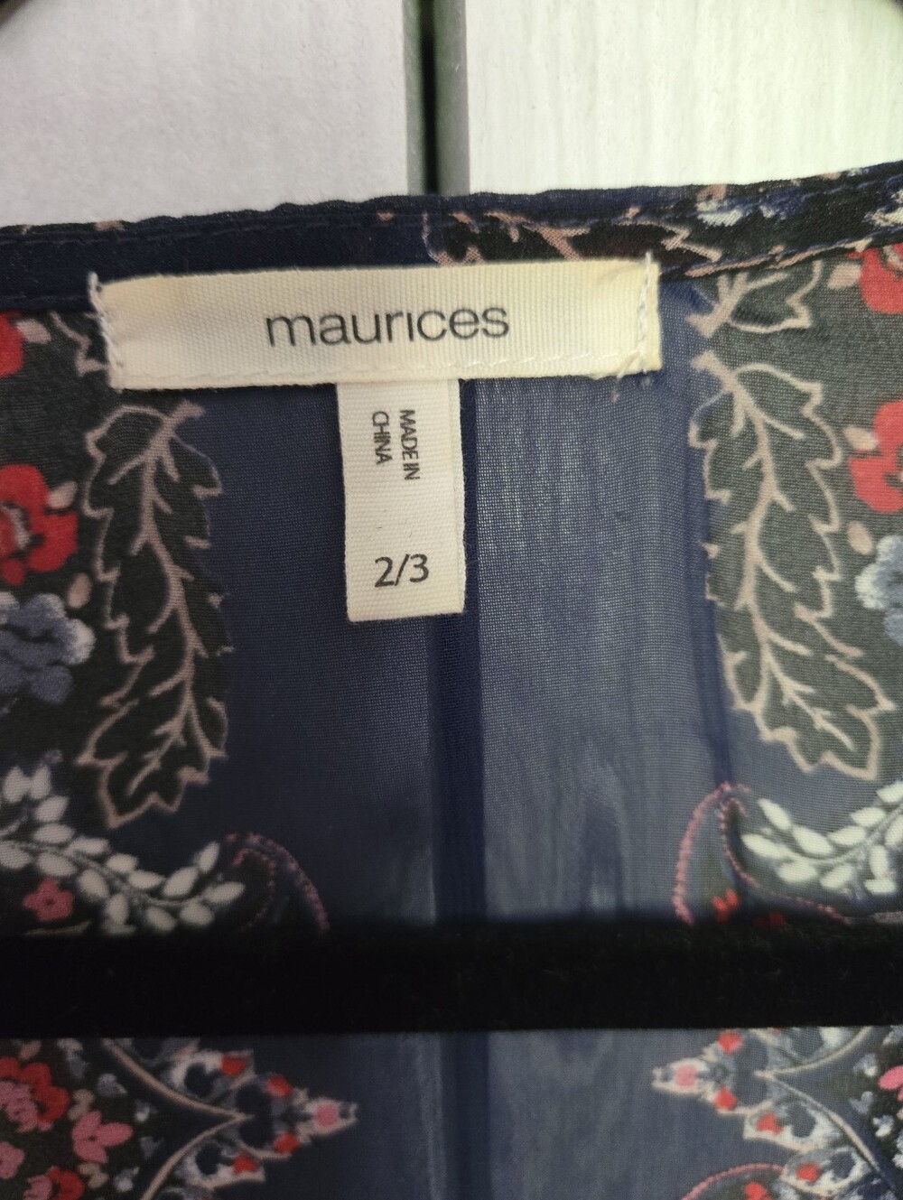 Maurices Boho Beachy Sheer Kimono Cover Up Navy Red Floral Paisley Size 2/3 - Picture 10 of 13